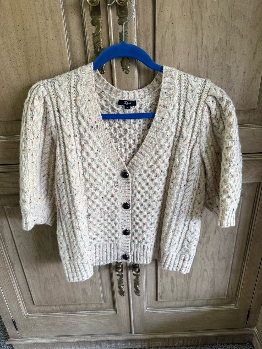 Rails Cream Speckled Cable-Knit Button Cardigan